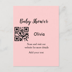 Roze simpele baby shower q r code voeg naam tekst  briefkaart