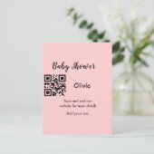 Roze simpele baby shower q r code voeg naam tekst briefkaart (Staand voorkant)