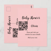 Roze simpele baby shower q r code voeg naam tekst briefkaart (Voorkant / Achterkant)