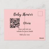 Roze simpele baby shower q r code voeg naam tekst briefkaart (Achterkant)