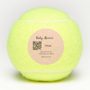 Roze simpele baby shower q r code voeg naam tekst tennisballen