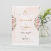 Roze simpele bloemen bruiloft kaart (Staand voorkant)