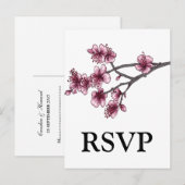Roze Simple Cherry Blossom RSVP Briefkaart (Voorkant / Achterkant)