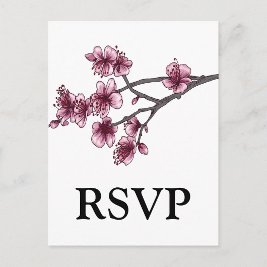 Roze Simple Cherry Blossom RSVP Briefkaart (Voorkant)
