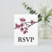 Roze Simple Cherry Blossom RSVP Briefkaart (Staand voorkant)