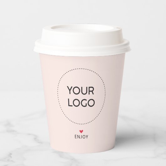 Roze Simple Heart Business Logo QR-code Aangepast Papieren Bekers (Voorkant)