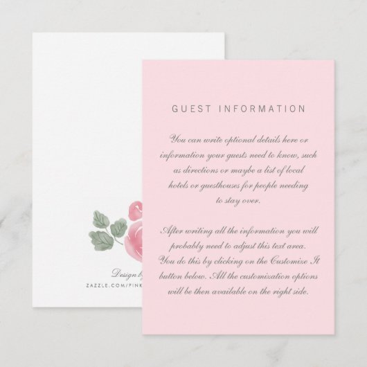 Roze Simple Wedding Insert-Kaart Informatiekaartje (Voorkant / Achterkant)