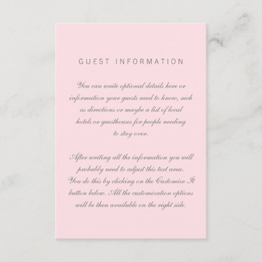Roze Simple Wedding Insert-Kaart Informatiekaartje (Voorkant)