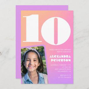 Roze Sinaasappel 10e verjaardagsuitnodiging Retro Kaart