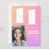 Roze Sinaasappel 11e verjaardagsuitnodiging Retro Kaart (Voorkant)