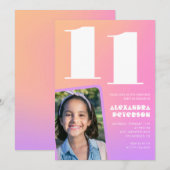 Roze Sinaasappel 11e verjaardagsuitnodiging Retro Kaart (Voorkant / Achterkant)