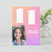 Roze Sinaasappel 11e verjaardagsuitnodiging Retro Kaart (Staand voorkant)