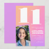 Roze Sinaasappel 11e verjaardagsuitnodiging Retro Kaart (Voorkant / Achterkant)