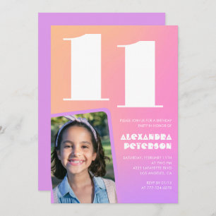 Roze Sinaasappel 11e verjaardagsuitnodiging Retro Kaart