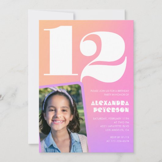 Roze Sinaasappel 12e verjaardagsuitnodiging Retro Kaart (Voorkant)