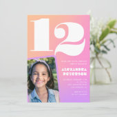 Roze Sinaasappel 12e verjaardagsuitnodiging Retro Kaart (Staand voorkant)