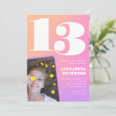 Roze Sinaasappel 13e verjaardagsuitnodiging Retro Kaart (Staand voorkant)