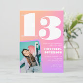 Roze Sinaasappel 13e verjaardagsuitnodiging Retro Kaart (Staand voorkant)