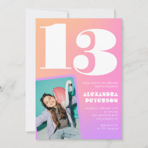 Roze Sinaasappel 13e verjaardagsuitnodiging Retro Kaart