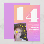 Roze Sinaasappel 14e verjaardagsuitnodiging Retro Kaart (Voorkant / Achterkant)