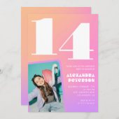 Roze Sinaasappel 14e verjaardagsuitnodiging Retro Kaart (Voorkant / Achterkant)