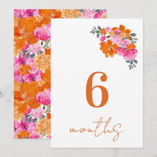 Roze Sinaasappel 6 Maanden Baby Maandelijkse Mijlp Kaart (Voorkant / Achterkant)