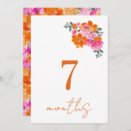 Roze Sinaasappel 7 Maanden Baby Maandelijkse Mijlp Kaart (Voorkant / Achterkant)