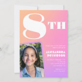 Roze Sinaasappel 8e verjaardagsuitnodigingen Meisj Kaart (Voorkant)