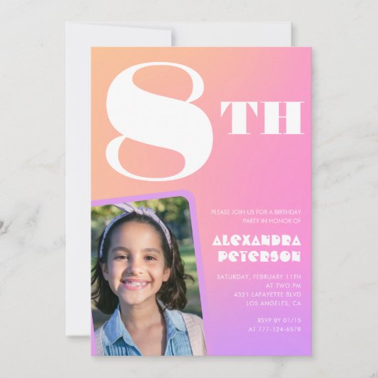 Roze Sinaasappel 8e verjaardagsuitnodigingen Meisj Kaart (Voorkant)