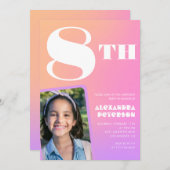 Roze Sinaasappel 8e verjaardagsuitnodigingen Meisj Kaart (Voorkant / Achterkant)