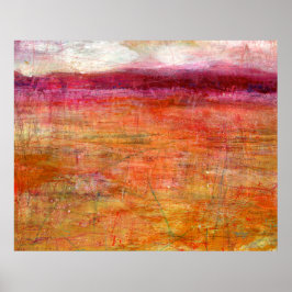 Roze Sinaasappel Abstracte landschapsschilderkunst Poster