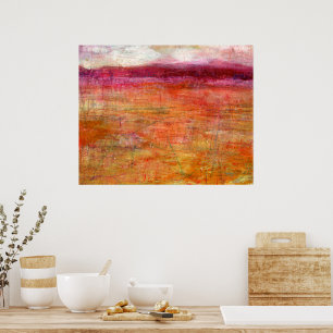 Roze Sinaasappel Abstracte landschapsschilderkunst Poster