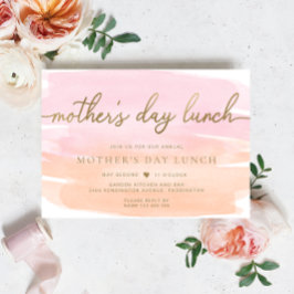 Roze Sinaasappel Aquarel Gouden Moederdag Lunch Kaart