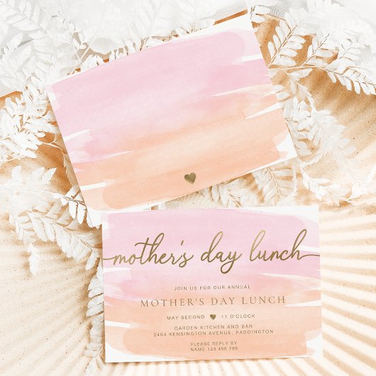 Roze Sinaasappel Aquarel Gouden Moederdag Lunch Kaart