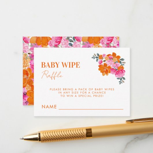 Roze Sinaasappel Baby Wipe Raffle Baby shower Game Informatiekaartje (Voorkant / Achterkant in situ)