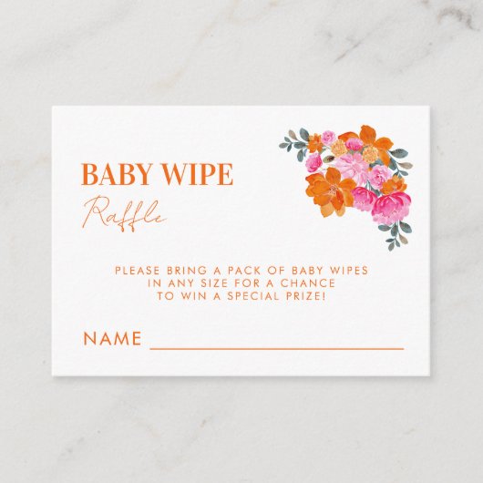 Roze Sinaasappel Baby Wipe Raffle Baby shower Game Informatiekaartje (Voorkant)