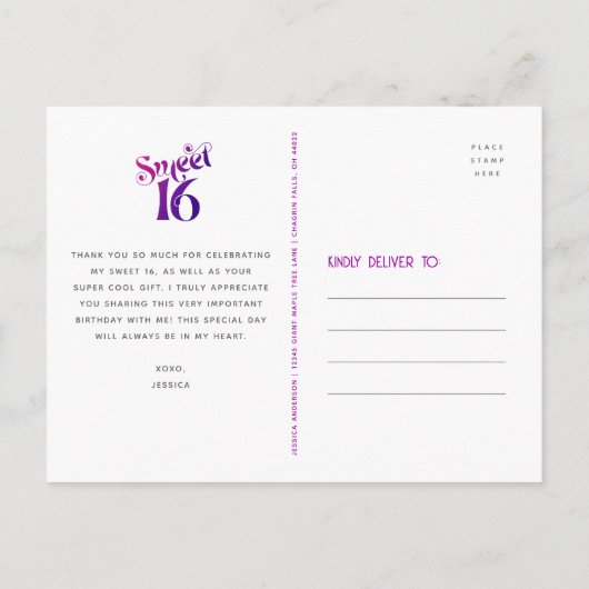 Roze Sinaasappel Bedankt Sweet 16 Groovy Gradient Briefkaart (Achterkant)