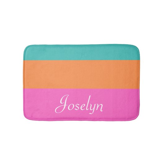 Roze, Sinaasappel & Blauw Brede Horizontale Lijnen Badmat (Voorkant)