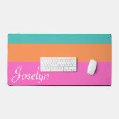 Roze Sinaasappel & Blauw Brede Horizontale Lijnen  Bureaumat (Keyboard & Muis)