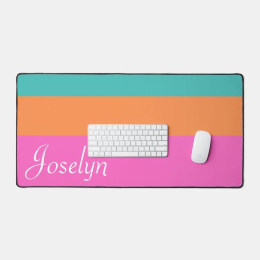 Roze Sinaasappel & Blauw Brede Horizontale Lijnen  Bureaumat (Keyboard & Muis)
