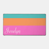 Roze Sinaasappel & Blauw Brede Horizontale Lijnen  Bureaumat (Voorkant)