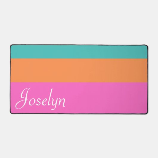 Roze Sinaasappel & Blauw Brede Horizontale Lijnen  Bureaumat (Voorkant)