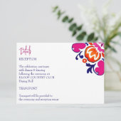 Roze sinaasappel blauw Mexicaanse tegels bruiloft  Informatiekaartje (Staand voorkant)