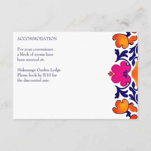 Roze sinaasappel blauw Mexicaanse tegels bruiloft  Informatiekaartje (Achterkant)