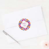 Roze sinaasappel blauw Mexicaanse tegels bruiloft Ronde Sticker (Envelop)