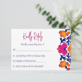 Roze sinaasappel blauw Mexicaanse tegels bruiloft RSVP Kaartje (Staand voorkant)