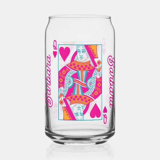 Roze Sinaasappel Blauw Queen of Hearts Custom Blikvorm Glas (Voorkant)