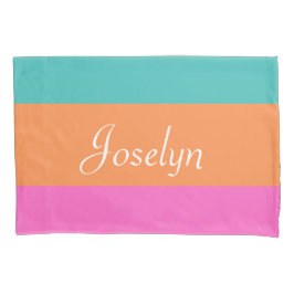 Roze, Sinaasappel & Blauwe Strepen Monogram Naam M Kussensloop