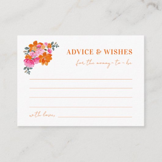 Roze Sinaasappel Bloemen Baby shower Advies en Wen Informatiekaartje (Voorkant)
