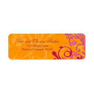 Roze Sinaasappel Bloemen Bruiloft Retouradres Labe Etiket